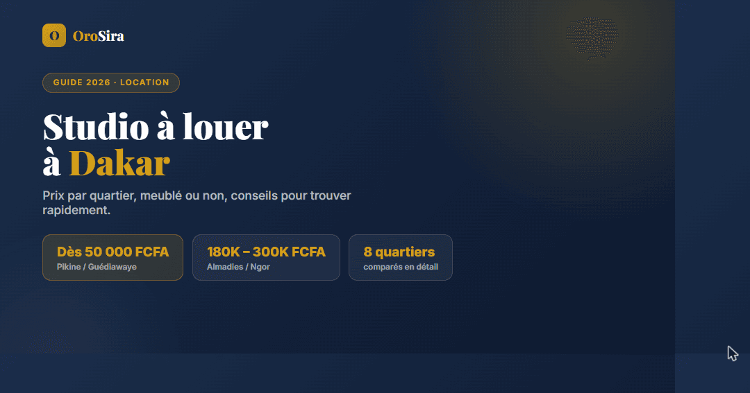 Studio à louer à Dakar 2026 : prix par quartier (50k-300k FCFA)