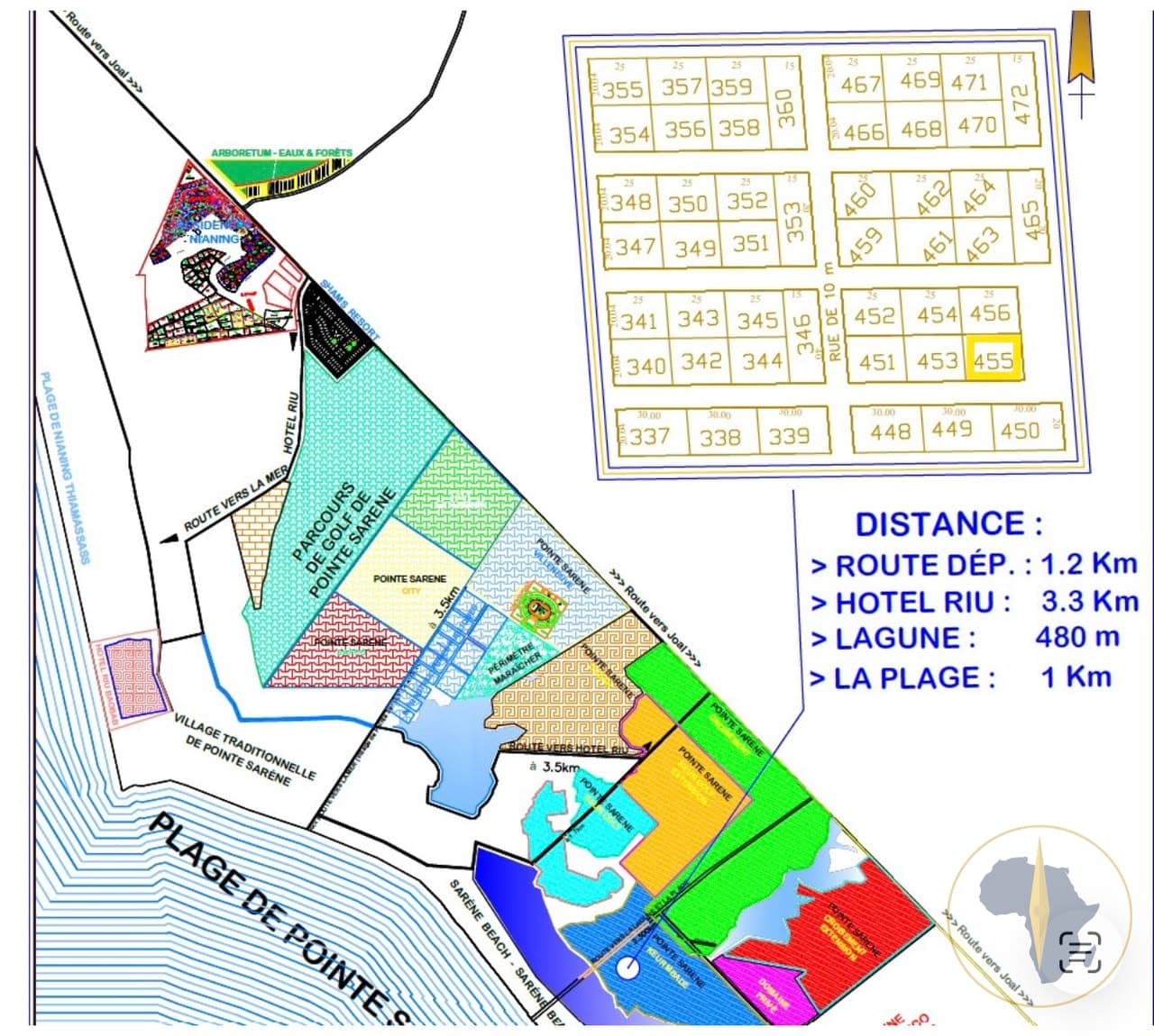 Terrains de 500 m² à vendre à Pointe Sarène, près de la lagune et de la plage, 17 M F le lot (4 lots) — Terrain à vendre à Pointe Sarène, Mbour — OroSira Immo
